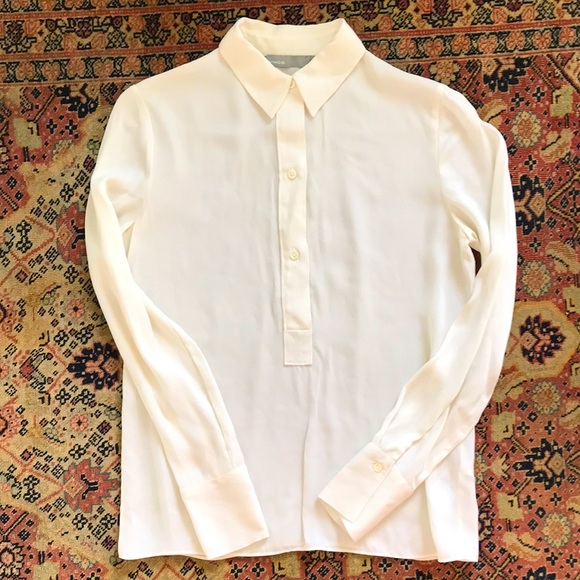 Vince Slim Fit Popover Cream Silk Blouse Size 2 - Picture 2 of 13